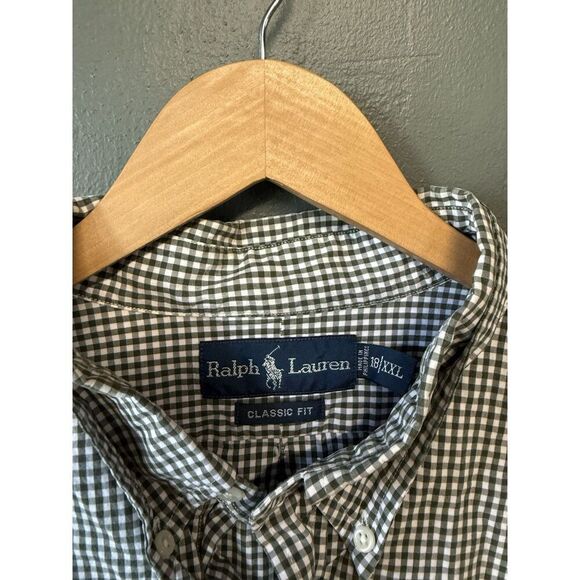 Y2K Polo Ralph Lauren Mens Black Long Sleeve Checkered Button Up Shirt Size 2XL - Picture 3 of 3